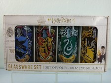 Harry Potter Hogwarts House Crests Glassware Set 4pc 10oz NIB Silver Buffalo
