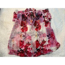 Chico's Floral Butterfly Sleeve Blouse Top Purple Pink Red Size 2