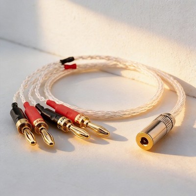 OCC Silver Plated Cord 4.4mm Female to 4 Banana Plug HiFi Audio Speaker Cable