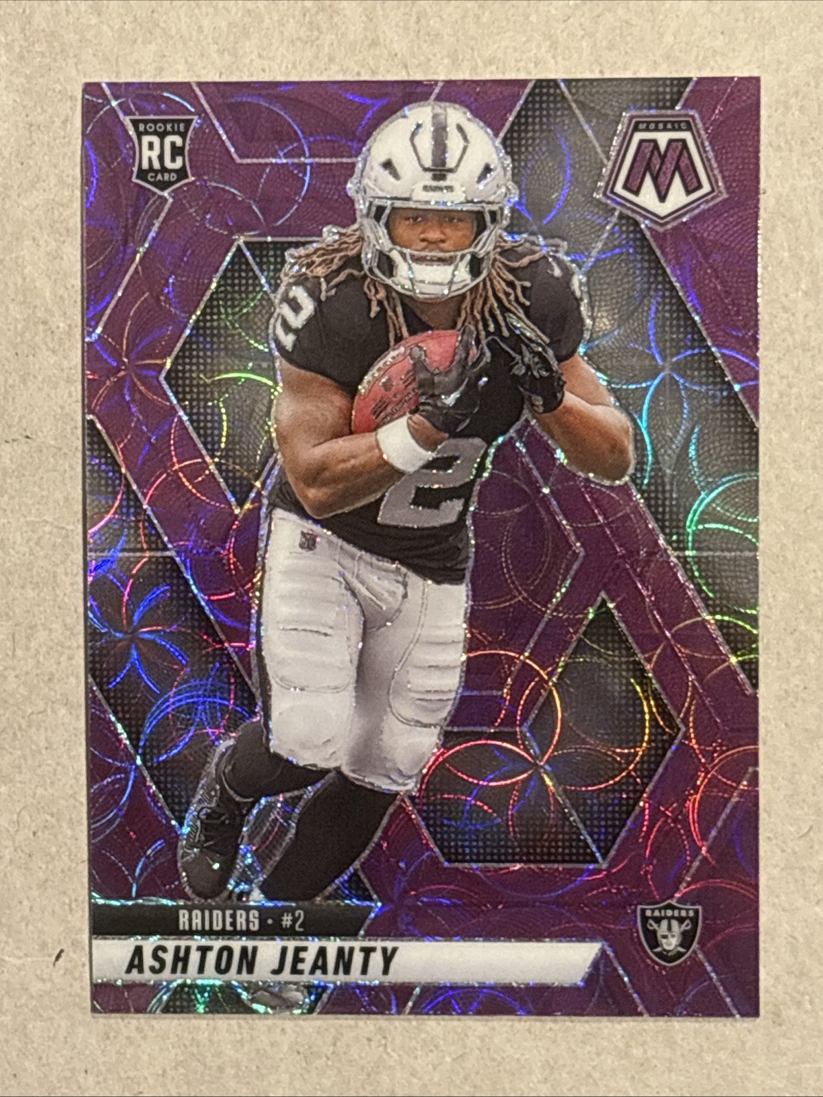 2025 Panini Mosaic Ashton Jeanty RC Purple Scope Prizm LV Raiders #345