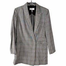 Escada Sport Baliliyn Virgin Wool Plaid Double Breasted Blazer Grey EU 40 US 8