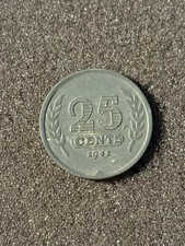 1941 25 Cents Netherlands Coin Nederland WWII Occupation Coin Viking Longship