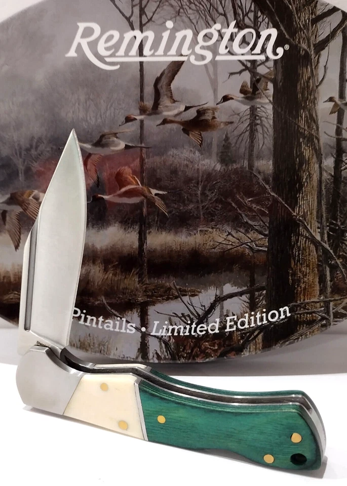 Remington Pin Tails Duck Scene Tin White Bone Stockman Lockback Pocket Knife Set - Image 4 of 4