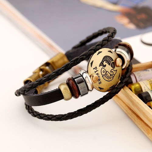 Men 12 Zodiac Vintage en ligne Bracelet Fashion Alloy Bracelet with (Pisces)