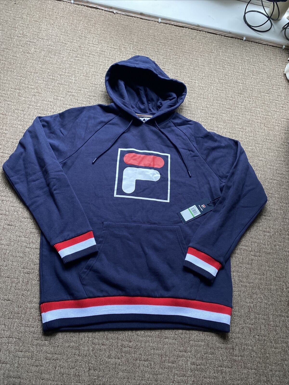 Felpa con cappuccio Fila blu grande nuova