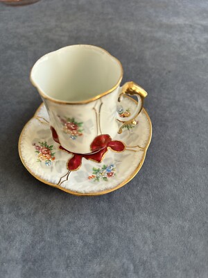 Vintage Limoge La Reine Porzellan EMITASSE TASSE & UNTERTASSE *Exquisit!*