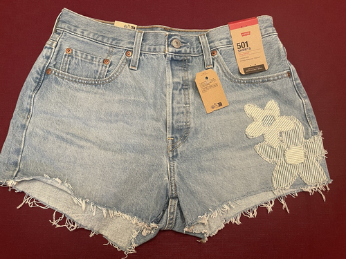 Women's Juniors Levi's 501 Shorts Cut Offs High Rise Denim Flowers 29 (30) New!