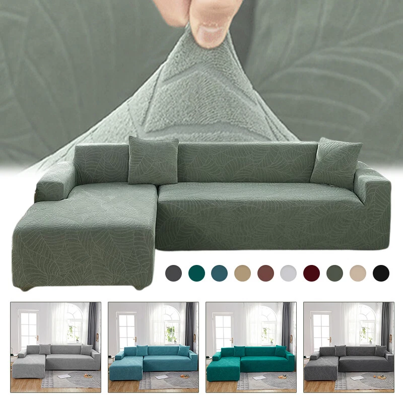 Elastic Stretch Fleece Jacquard Sofa Covers L Shaped Couch Full Slipcover