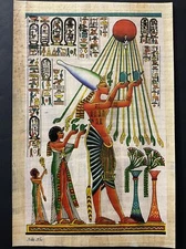 Egyptian Papyrus Painting - Akhenaten's offerings - 12x8”