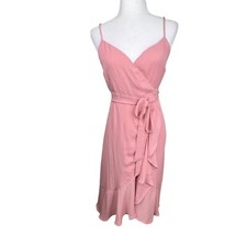 Lulus Midi Wrap Dress Size XS Manhattan Moment Mauve Flowy Ruffle Pink Tie Waist