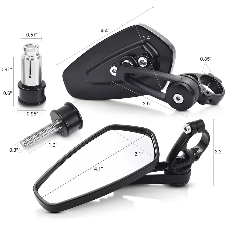 7/8" Universal Handle Bar End Rearview Side Mirrors For Honda Yamaha Kawasaki Foto 4 de 4