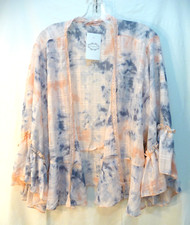 CES FEMME y Women's NWT Kimono Open Over-TOP One Size pink gray sheer ruffle