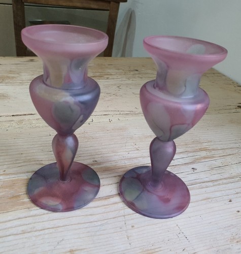 Rueven Nouveau Art Glass Hand Painted Satin Finish Candleholder - Picture 4 of 18
