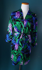 Vintage 60s Tropical Floral Roxanne Bathing Suit Kimono Style Nylon Robe USA