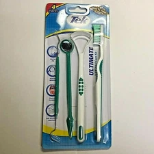 4 PC Oral Care Kit Travel Set Tounge Cleaner Dental Mirror Tooth Pick Toothbrush