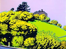 Alex Nizovsky – HOUSE ON THE HILL Abstracted Landscape Painting Pop Art 24"x18"