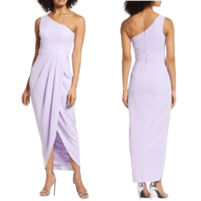 open lace back dress Elegant Light Purple Chiffon One Shoulder A-line Long Prom Dress Eveni   DaintyBridal