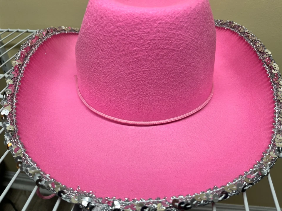 Sombrero de Vaquero Rosa Iluminado Tiara LED Lentejuelas Parpadeante Vaquera Despedida de Soltera Foto 4 de 4