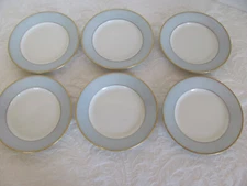 Royal Copenhagen Light Blue w Gold Rim & Verge #9055 Denmark-Bread Plates-Set/6