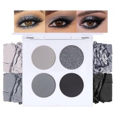 Eyeshadow Quads, 4 Black Smokey Grey Gray Silver Matte Shimmer Eye Shadow Makeup