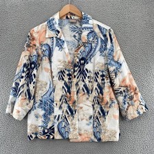 Chicos Jacket Womens 3 US Extra Large Blue Linen Boho Chic Printed University