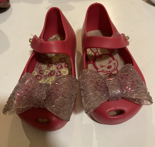 MINI MELISSA TODDLERS SIZE 3/EU 22-23 PINK - CLEAR BOW- STRAP-EUC - Picture 1 of 8