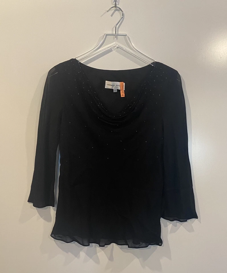 Conjunto formal de 2 piezas de falda negra con cuentas de gasa talla 10 Donna Rico para mujer Foto 2 de 4