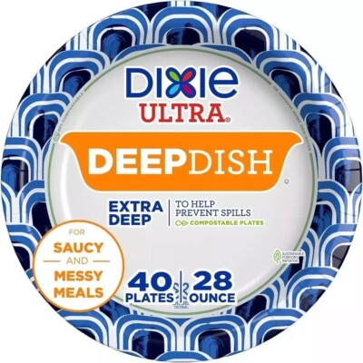 Dixie Ultra Deep Dish Paper Plates 9 Inch 40 Count 3X Stronger