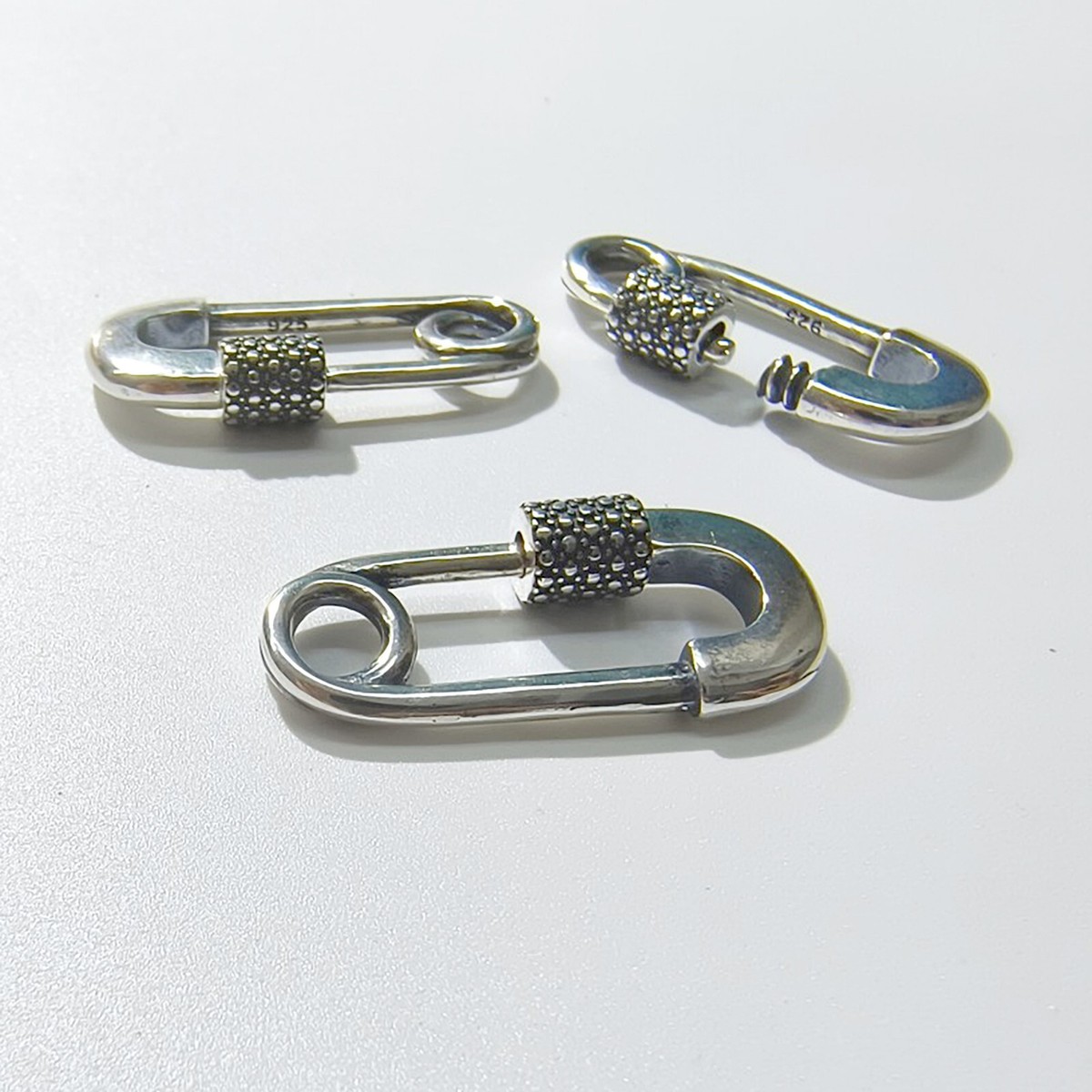 30mm 1.2inch Tibetan Sterling silver 925 Safety pin Shape Screw