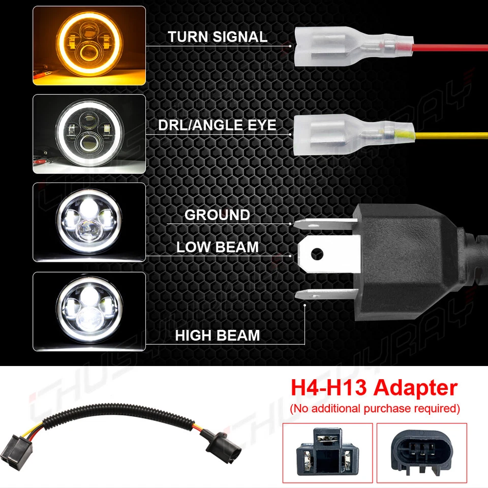 2x Faros LED redondos de 7 pulgadas HI-LO Beam DRL para Plymouth Barracuda Duster 340 Foto 3 de 4