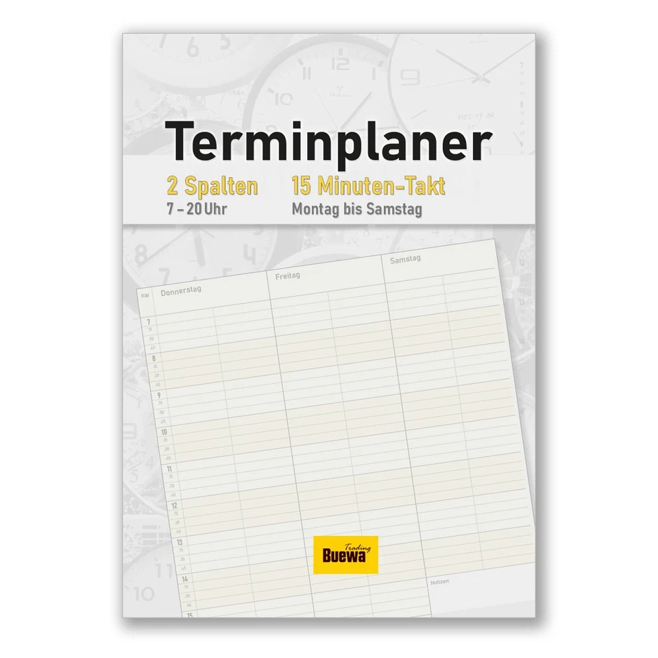 Terminplaner  2 Spalten 15 Minuten Takt Mo bis Sa Ringbuch DIN A4