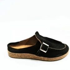 Juti Womens Mule Flat Shoes Black Moc Toe Buckle Slip On EU 37 New