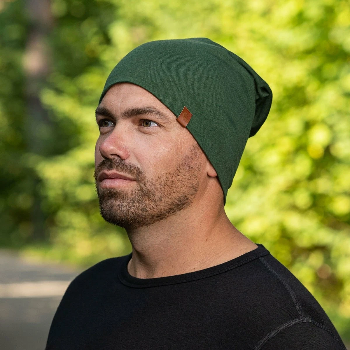Men's Merino Wool Winter Slouchy Beanie * Breathable Warm Outdoor Hat Dark Green
