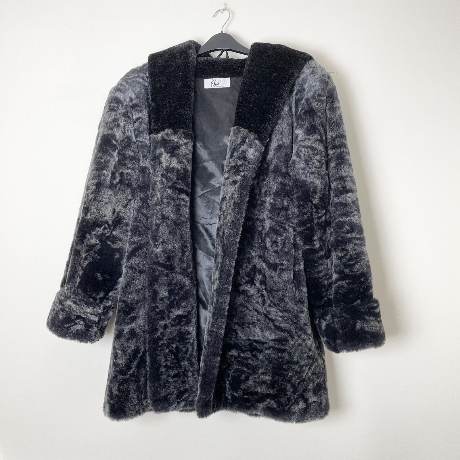 Klass Vintage Heavy Silver Hooded Chunky Lined Warm Overcoat UK Size 14