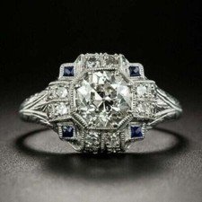 Art Deco Style 2Ct Round Lab Created Diamond Anniversary 14K White Gold FN Ring