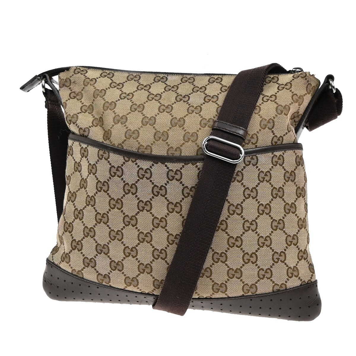 GUCCI Logo GG Pattern Crossbody Shoulder Bag Canvas Leather