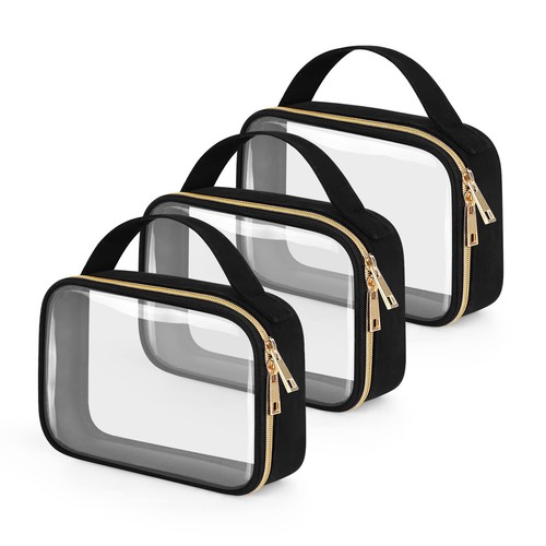 Wedama 3 Pack TSA Approved Clear Toiletry Bags with Handle Travel Bag Black