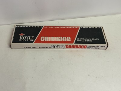Vintage Hoyle Official Walnut Cribbage Board  2 Player No. 5011 w/6 Pegs & Box