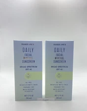 2 Packs *NEW* Trader Joe's Daily Facial Mineral Sunscreen SPF 40 Oil Free 1.7 OZ