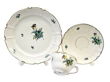 Nymphenburg Tasse Untertasse Kuchenteller Camaieu Kupfergrün Blume Goldrand - 4
