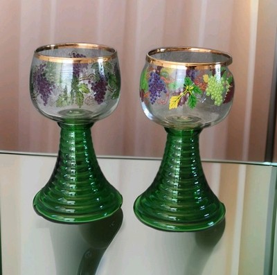 Set Of 2 Vintage German Wine Glasses Roemer Collectible Goblet Beehive Stem