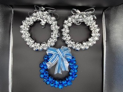 Set of 3 Jingle Bells Wreaths - 2 Silver/1 Blue - 9'' Across