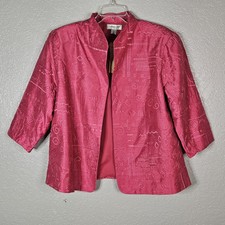 Coldwater Creek Jacket Size PL Pink Embroidered Silk 3/4 Sleeves Lined NWT