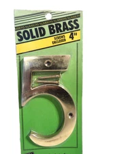 HY-KO House Number 4" Solid Brass Polished Number 5 w/Screws