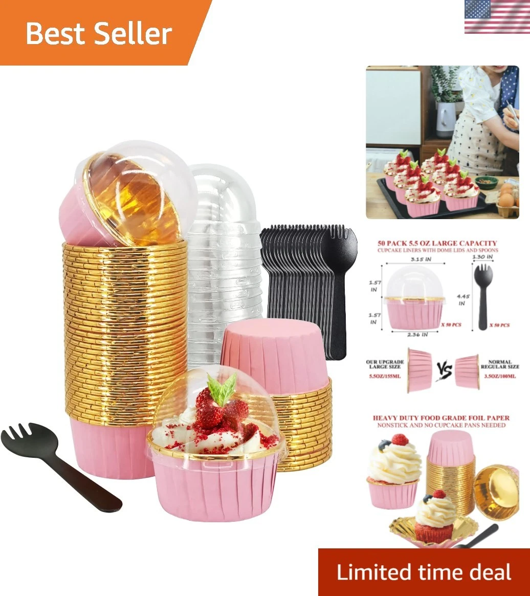 Cupcake Liners with Lids 50 Pack, 5oz Large Foil Cupcake Cups Muffin Tins,Dis...
Opens in a new wind