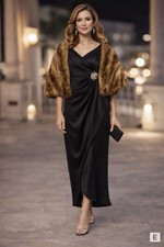 For Cynthia Faux Fur Stole Shawl Brown Mink Style Formal Wrap Evening Cape