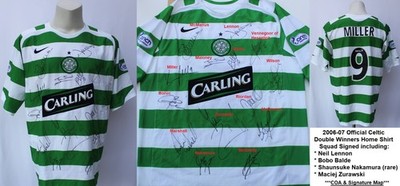 2006-07 Celtic Double Winners Home Shirt Squad Signed inc