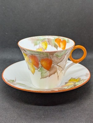 SHELLEY CAPE GOOSEBERRY REGENT SHAPE #12299 CUP & SAUCER Set With ORANGE TRIM