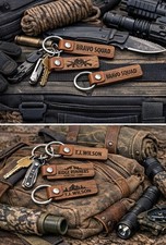 Personalized Wood Keychain with Leather Strap Custom Engraved Name,Initials,logo