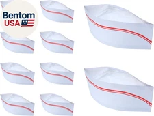 10 Pieces Soda Jerk Paper Hats Food Server Cap Retro Chef Caps with Red Strips f